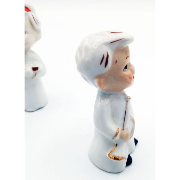 Ceramic Choir Boy Angel Baby Figures Pair Vintage w Instruments 2.75 Inch Japan - Picture 6 of 16